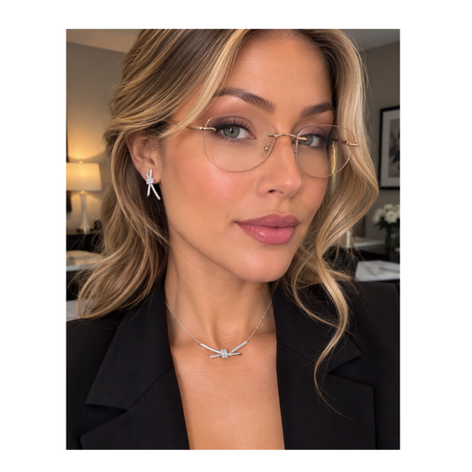 Noeud Scintillant - Collier et Boucles d'oreilles - Femme - Platine