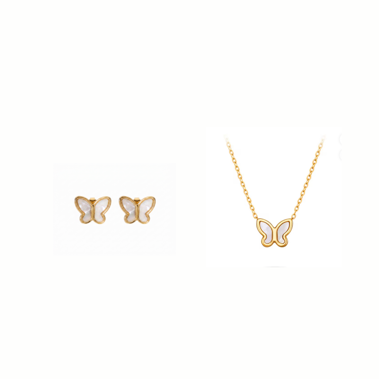 Unique butterfly - Necklace & Earrings - Women - 18K Gold Plated