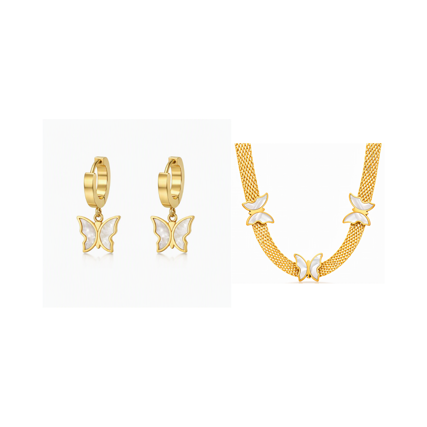 Triple Butterflies - Parures de bijoux - Or plaqué 18 carats