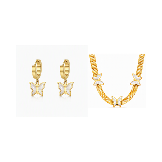 Triple Butterflies - Parures de bijoux - Or plaqué 18 carats