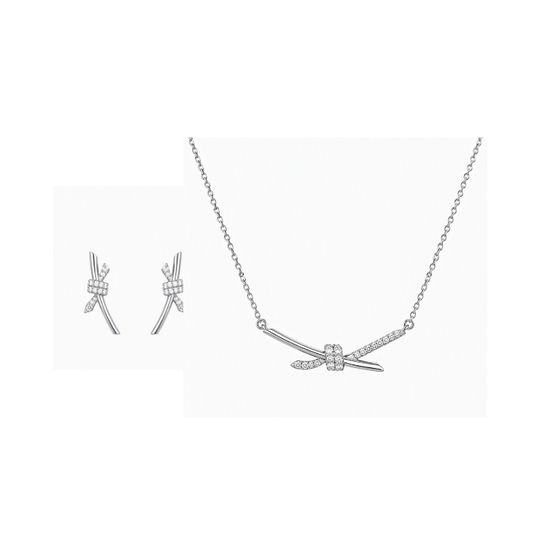 Noeud Scintillant - Collier et Boucles d'oreilles - Femme - Platine