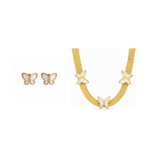 Triple Butterflies - Collier & boucles d'oreilles - Femme  - Or plaqué 18 carats