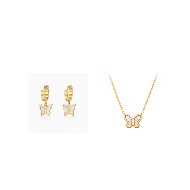 Single butterfly - Collier & Boucles d'oreilles - Femme - Or plaqué 18 carats