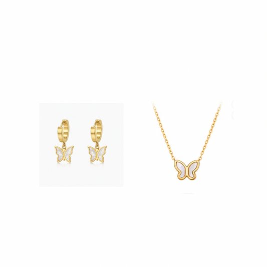 Single butterfly - Collier & Boucles d'oreilles - Femme - Or plaqué 18 carats
