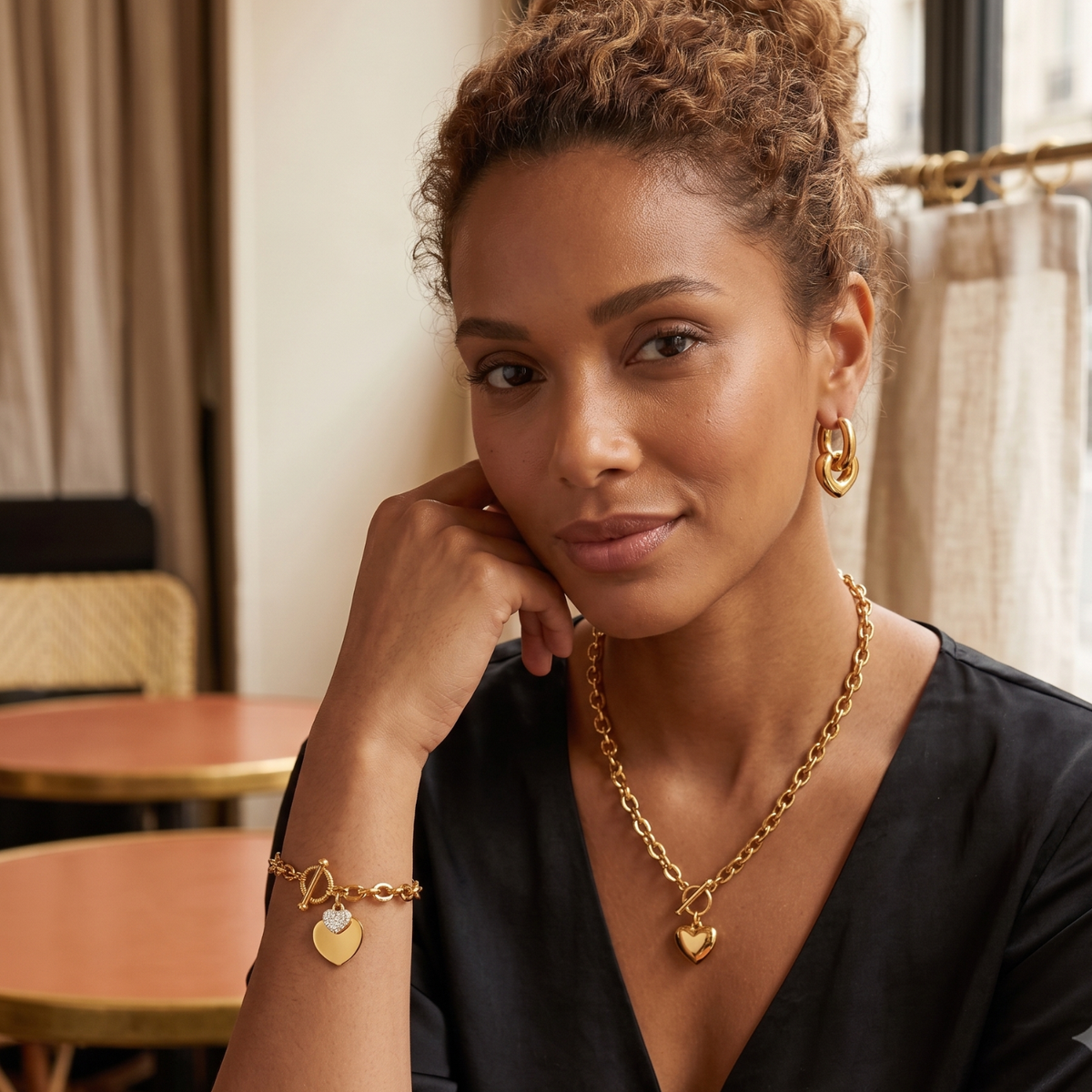 Urban Love – Collier & Boucles d'oreilles & Bracelet - femme - Or plaqué 18 carats
